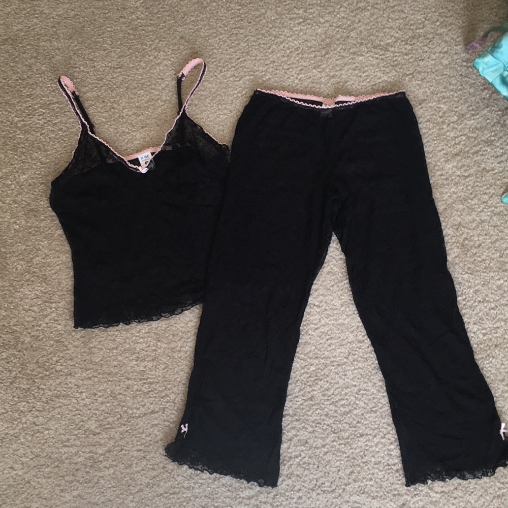 Vintage 90s Y2K black sheer lace lingerie pajama set